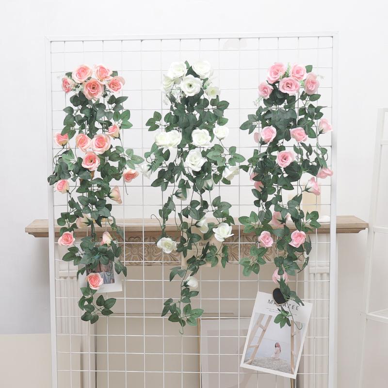 105cm Artificial Flowers Roses Rattan Fake Plants Vine Decoration Wall Hanging Home Decor Arch Accessories Wedding Room Wreath
