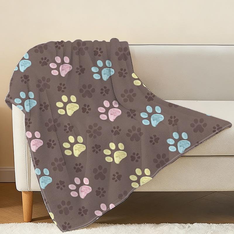 Paw Print Flannel Throw Blanket with Bound Edges – Soft, Cozy, Warm Cute Blanket for Couch, Home, Christmas, Halloween Use