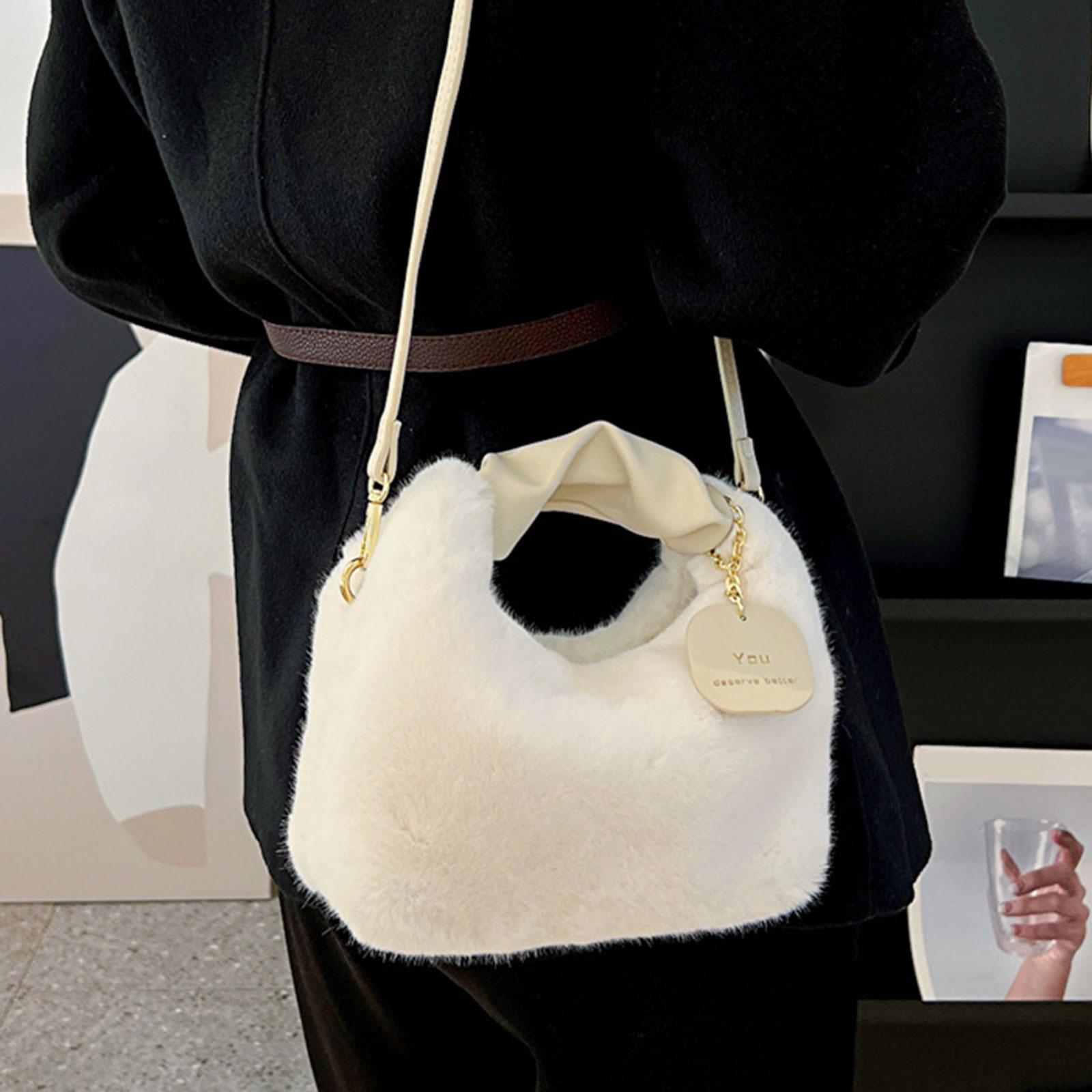 

Women Plush Handbag Shoulder Bag Fashion Comfortable Lightweight Exquisite Gift Top Handle Cute for Daily Life Use Traveling бежевый