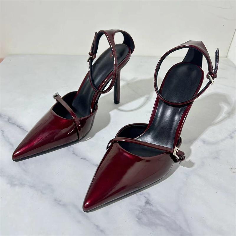 Lacquer Leather Sexy Slim High Heels Women's Ankle Strap Pointed High Heels Formal Shoes Elegant Office Sandals Women's