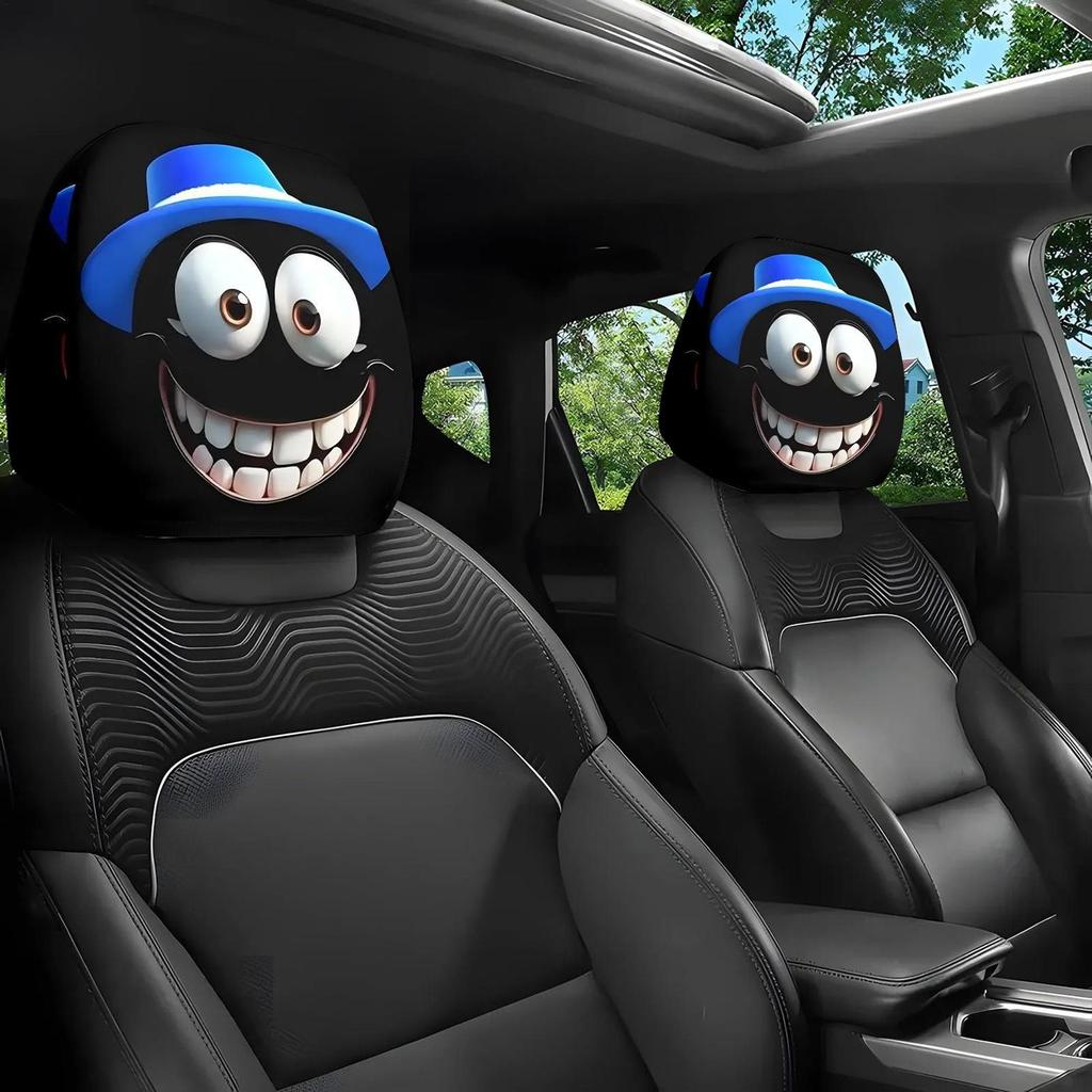 Funny Cartoon Big Eyes Car Headrest Covers 2pcs Seat Protector Anti-Scratch Vehicle Accessories For Driver Halloween Christmas