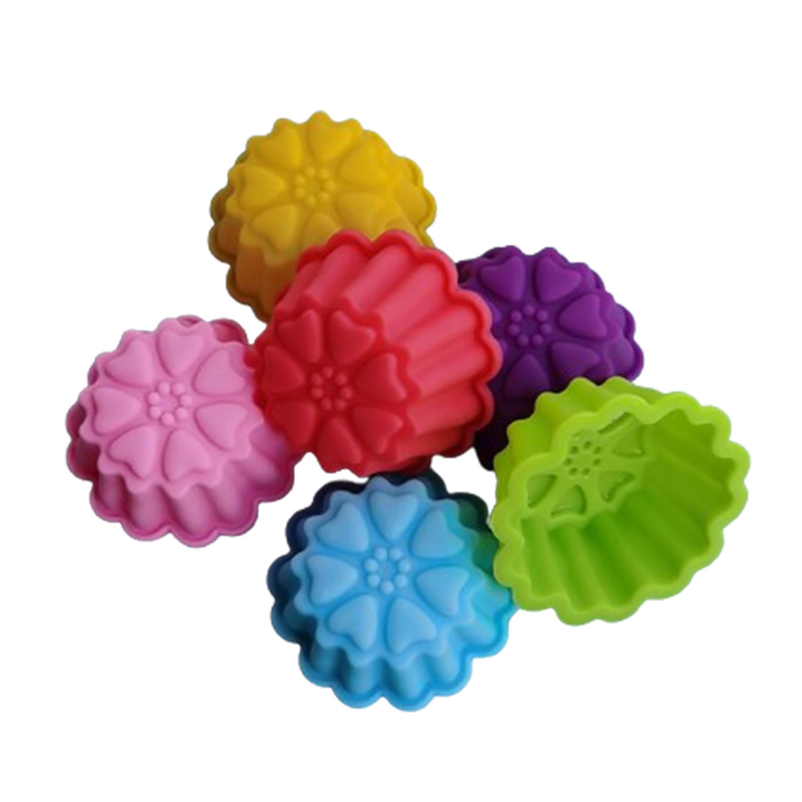 

Pack of 6 Silicone Baking Molds Reusable Flower Shaped Bakeware Easy to Clean Non Stick Forms Dessert Molds for Baking E