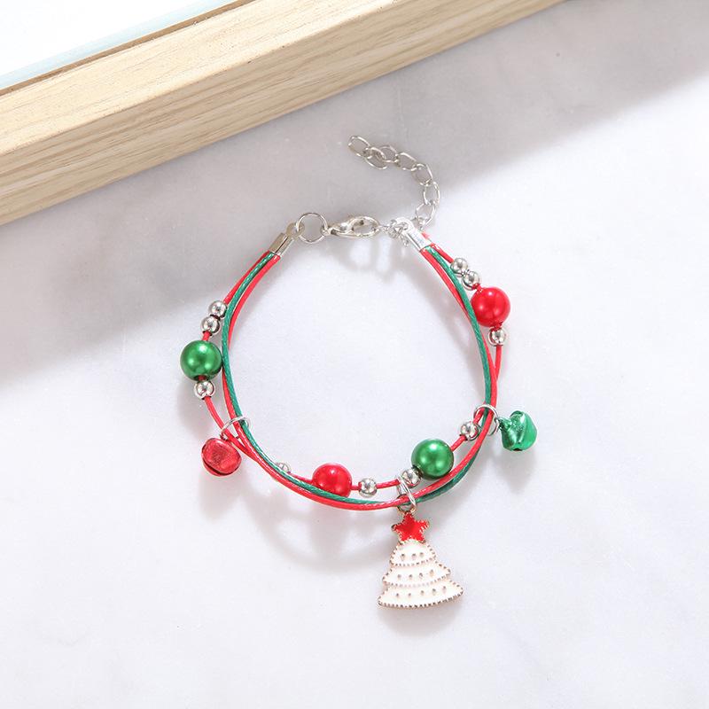 Рождественский браслет с колокольчиком и оленем, регулируемый, из бисера и с леденцом Санты для женщин