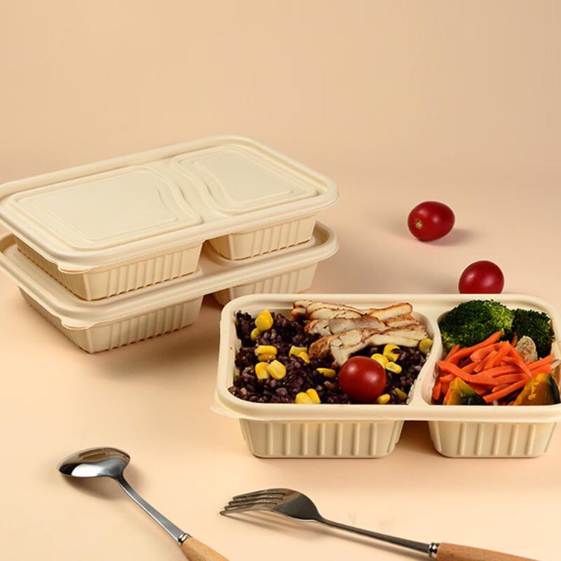 Engångs Bento-låda med dubbla fack av majsstärkelse