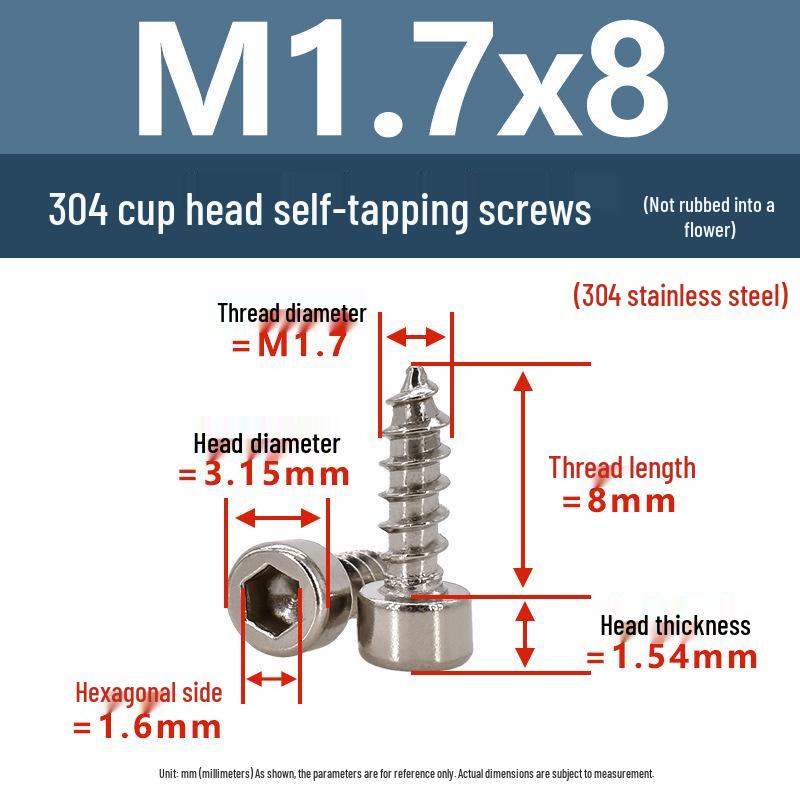 304 Pan Head Self-Tapping Coarse Thread Screw M1.7-M6 with Hex Socket