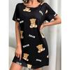 Women's Fashion Sexy Cute Bear and Letter Printed T-shirt Nightgown Sleepwear Home Daily Plus Size Skirt Casual Loose Clothing