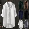 Top Casual de Algodón Lino Manga Larga Blanco Oversize Moda Camisas de Mujer Tops de Señora Camisa de Verano Abotonada