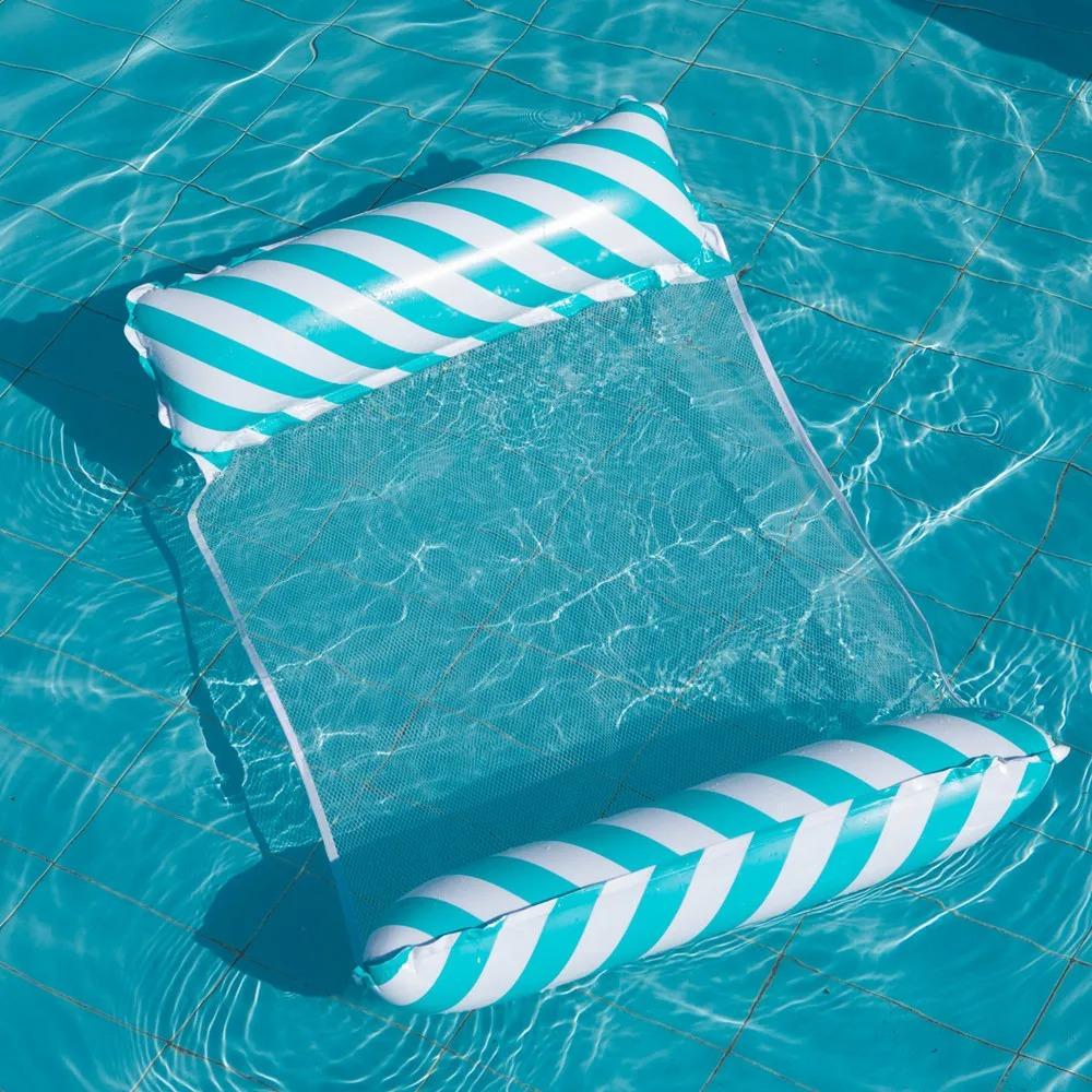 

BEPAN Foldable Striped Inflatable Lounge Chair, Suitable For Swimming Pool Parties And Beach Leisure Floating Beds With Net Backrest baby голубой