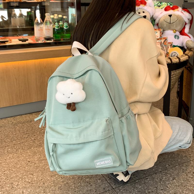 Schoolgirl schoolbag 2025 new fashion backpack small fresh and cute white clouds pendant simple backpack