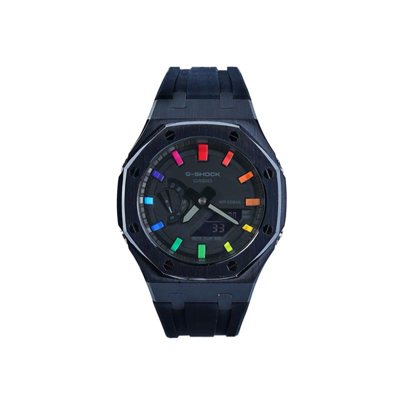 Casio Męski Zegarek Kryształowy, Analogowo-Cyfrowy, Seria Czarna GA-2100-1A1(Watch8--)