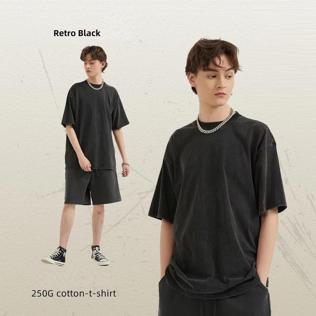 2024 Streetwear Retro Svart Unisex T-shirt i enfärgad färg