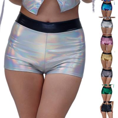 Pantalones Cortos Sexy de Cuero para Actuación Escénica para Mujer con Lámina Dorada, Shorts de Cintura Alta