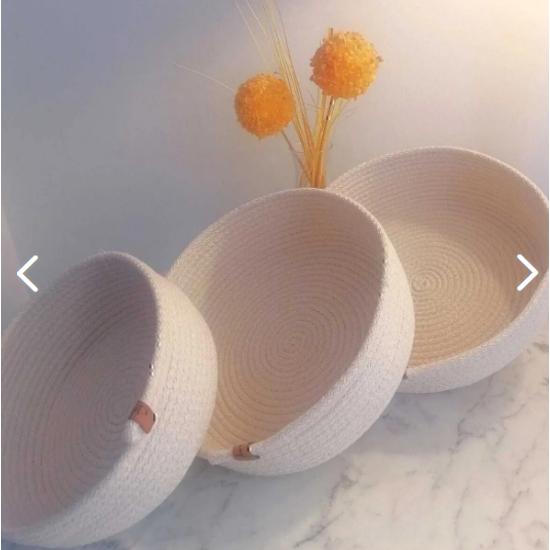 Handmade Cotton Rope Ecru 3-Piece Wicker Basket Set - Multi-Purpose Organizer