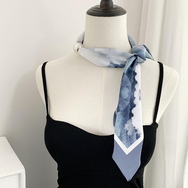 Silk scarf long strip high-end new striped simple decorative scarf hair tie streamer double splicing magnetic silk scarf