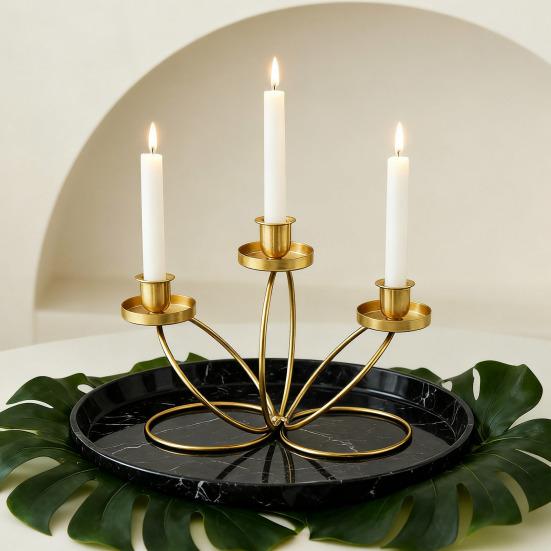 Cast Iron Candle Holder Decoration Home Office Living Room 3-Arm Candlestick