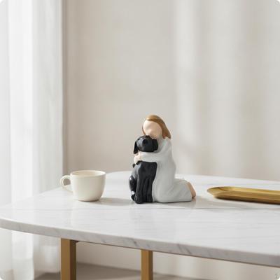 Girl Hugging Dog Figurine Decorative Statue Minimalist Sculpture for Pet Owners,