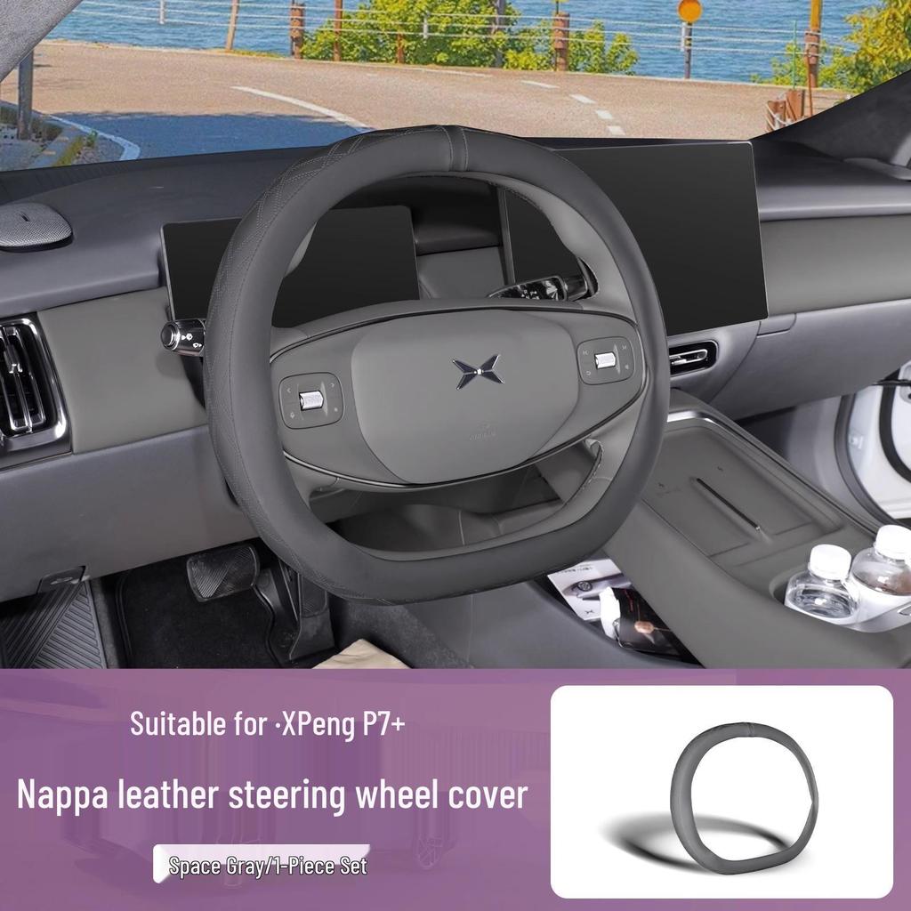 Nappa Leather Anti-Slip Steering Wheel Cover for Xiaopeng P7/P7 Plus - All-Season Car Accessory