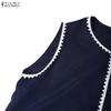 ZANZEA Women Casual Round Neck Loose Sleeveless Dress