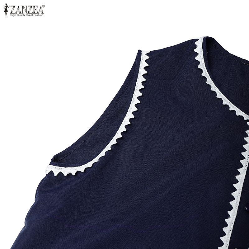 ZANZEA Women Casual Round Neck Loose Sleeveless Dress