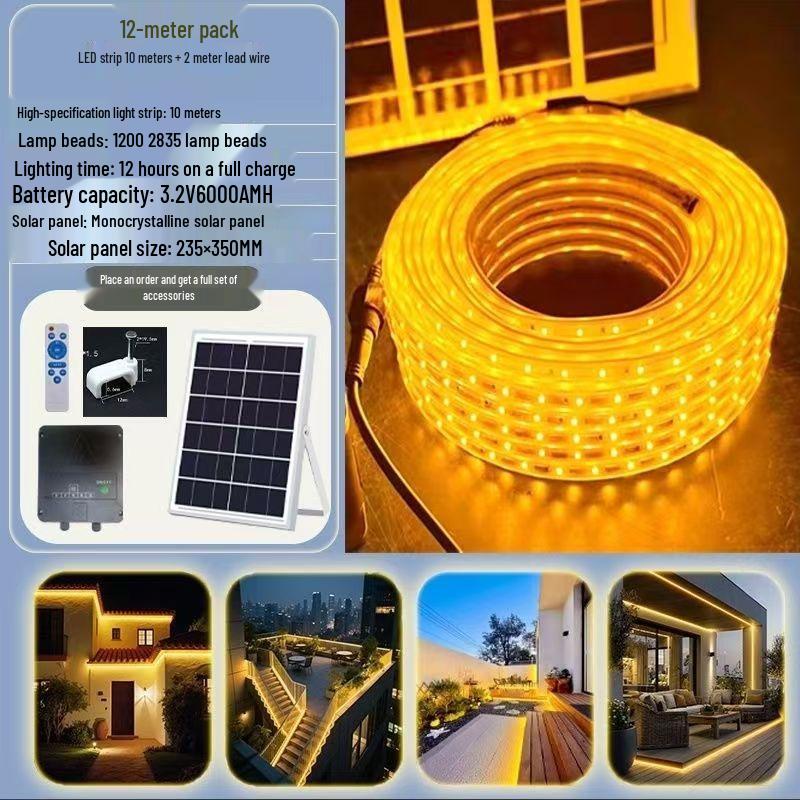 

Dual-Powered Outdoor LED Strip Light with Solar & Mains, Waterproof, Long Battery Life White Light