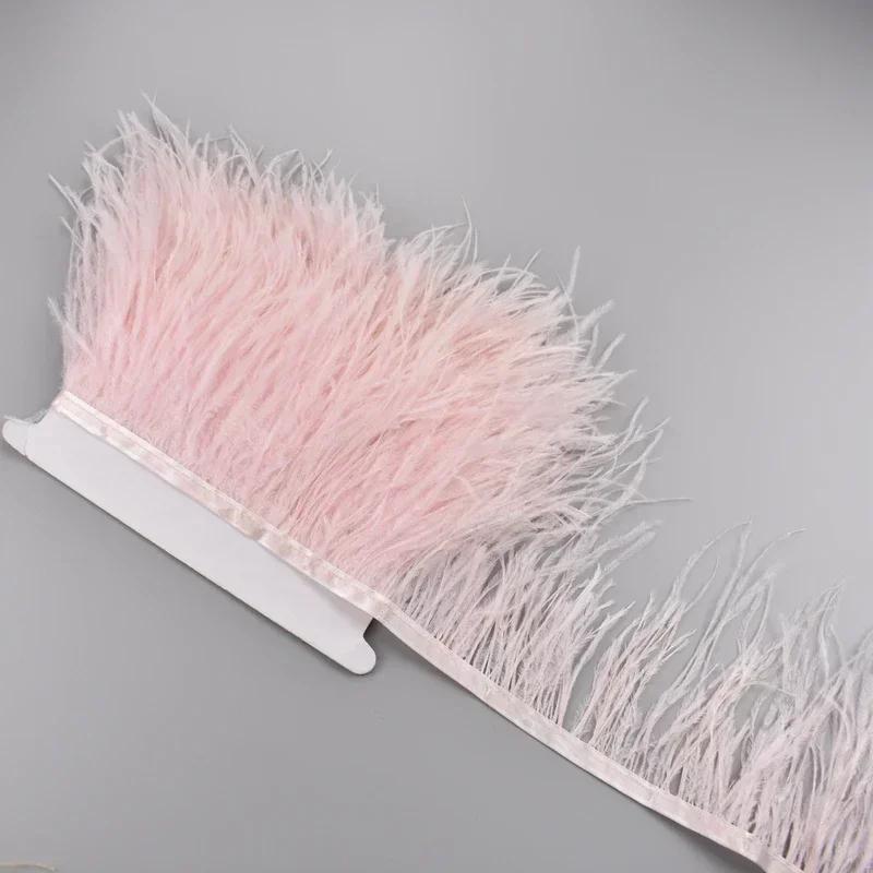 Feather1Meter Ostrich Feathers on Ribbon Tape 10-15CM White Feather Tassel Fringe Trim Boa Sewing Trimmings Clothes Accessoires Mariage
