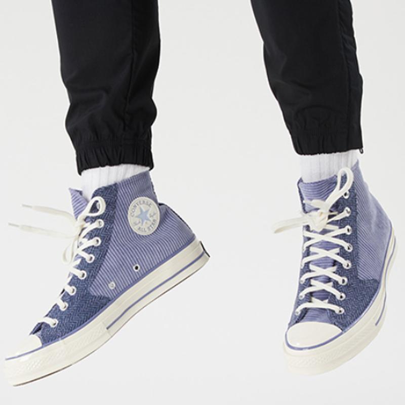 Converse 1970er Chuck Taylor All Star Hi Trendige Vielseitige Cord-Patchwork High-Top Canvas Schuhe Unisex Sneaker Violett 172495C