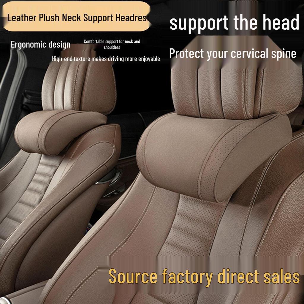 Luxury Leather Velvet Car Neck Pillow & Lumbar Support - Ideal for Drivers