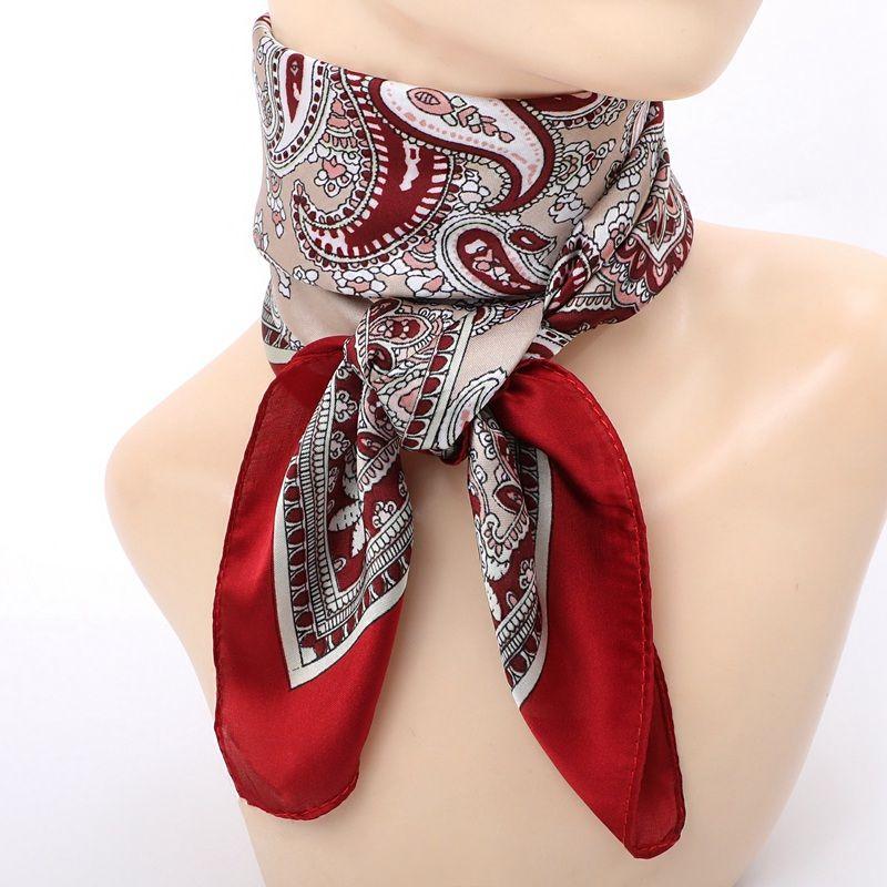 Ethnic Print Square Scarf for Women: Fashionable Versatile Silk-like & Mulberry Silk Material Small Scarf & Neck Accessory