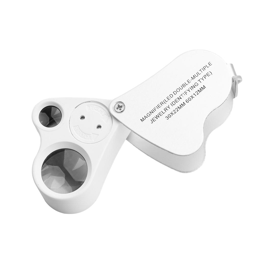 30X 60X Illuminated Jewelers Loupe Magnifier Foldable Magnifier With Bright LED Light For Gem Jewelry Stamp Measuring Tool