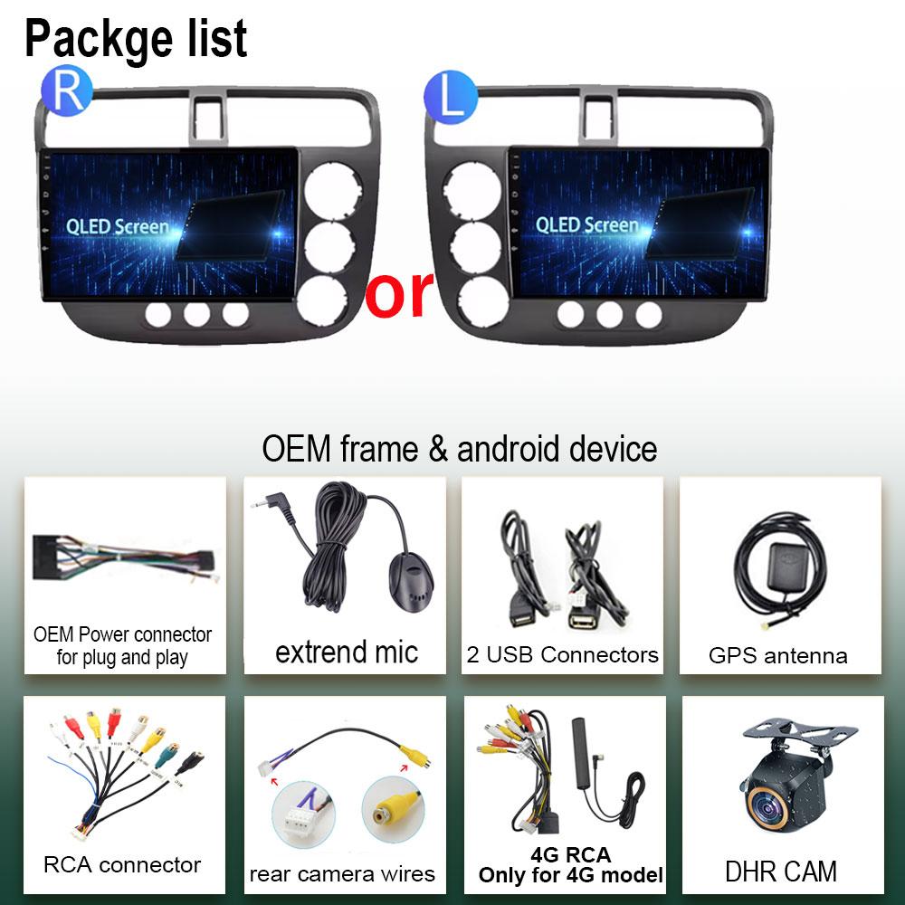 For Honda Civic 2000-2006 RHD LHD Stereo Android 13 Car Multimedia Player Screen Navigation GPS Carplay 5G Wifi NO 2 DIN BT HDR