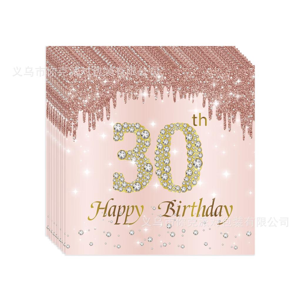 Glam Rose Gold Diamond Disposable Tableware Set 30th Birthday Party Plates Cups Decor