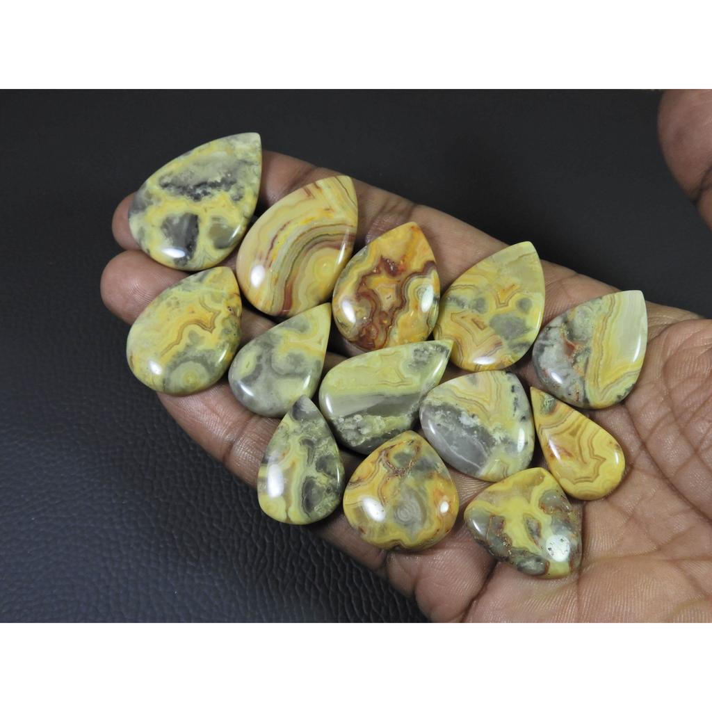 330Cts. Natural Australian Crazy Lace Agate Pear Cabochon Gemstone 13Pcs Lot C-1187