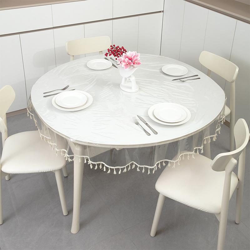 Хлопковая Кружевная Прозрачная Скатерть Круглая Водонепроницаемая Маслостойкая Моющаяся Термостойкая ПВХ Мягкий Пластик Экологичная Скатерть для Обеденного Стола 48inch / 122cm round прозрачный