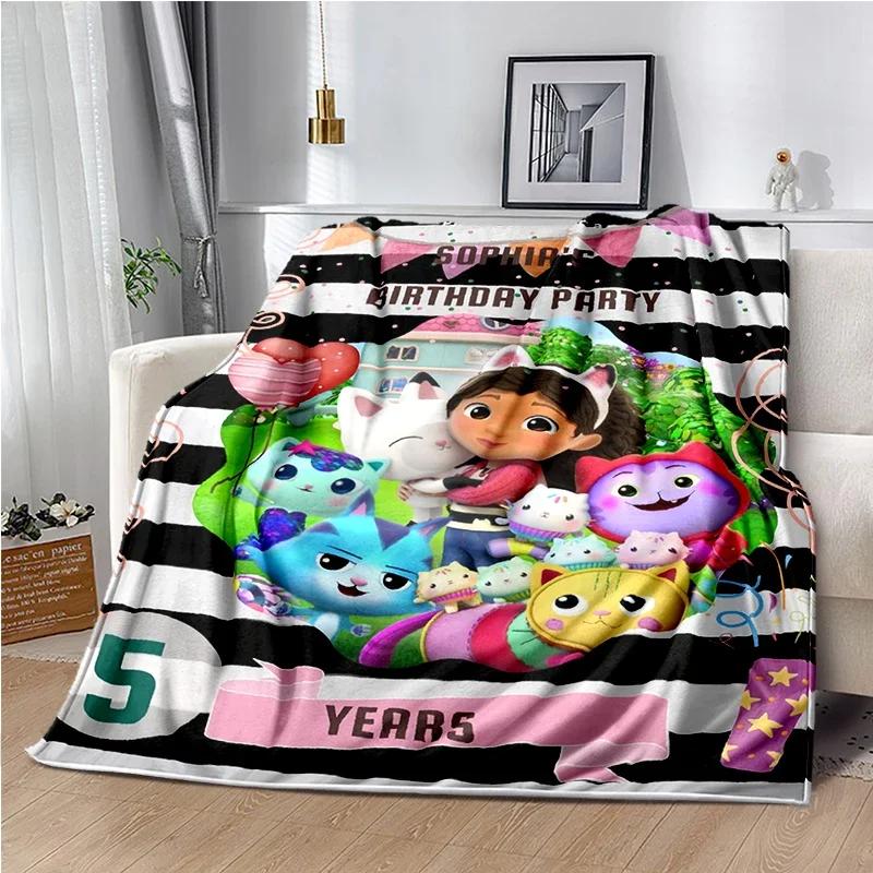 Cute Cartoon Gabby's dollhouse Throws Blanket Kids Super Soft Blankt for Sofa Travel Couch Picnic Flannel Blanket Birthday Gift