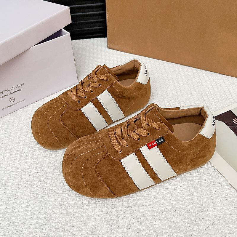 Big head casual light mouth single shoes color matching flats autumn retro versatile lightweight board shoes lace-up sports shoes