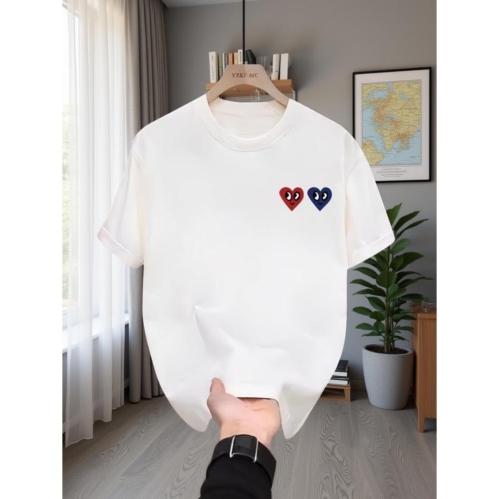 

Unisex Double Heart Eyes Graphic T Shirt Harajuku Streetwear Casual Summer Short Sleeve Tee Tops Red Blue Twin Hearts Fashion M