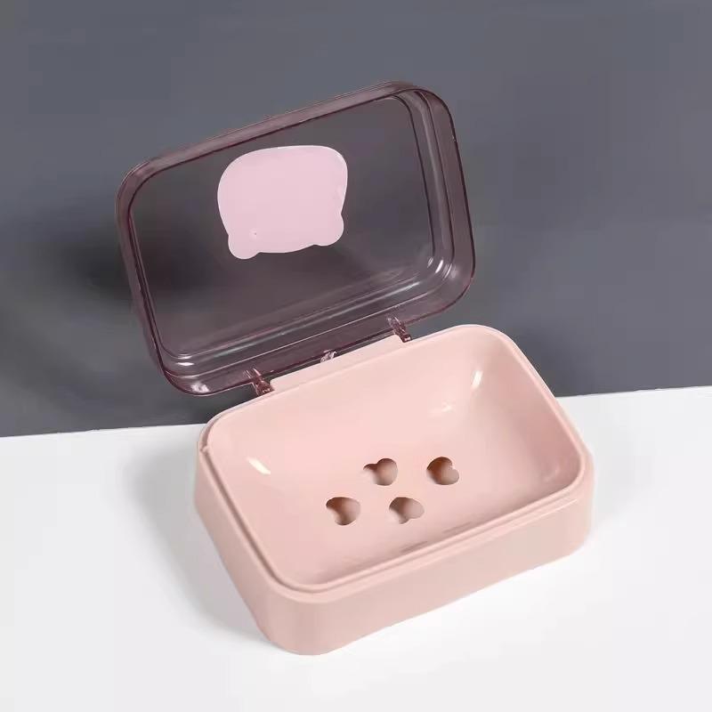 Creative Cute Plastic Soap Dish with Lid: Stylish Soap Holder and Drainer for Bathroom Storage