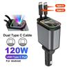 Upgraded 120W PD+USB Quick Charger with 2 Retractable Cable Fast Charging Car Phone Charge with Ambient Light Car Roof Light 4in1 Power Adapter
