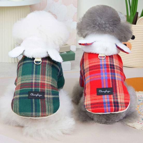 Pet Cotton Coat Plush Ears with Tow Ring Soft Trendy Keep Warm Anti-fall