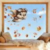 Removable Fall Window Stickers for Home Autumn Static Sticker with Cute Animals & Maple Leaves, Harvest Seasonal Glass Living Room Festival