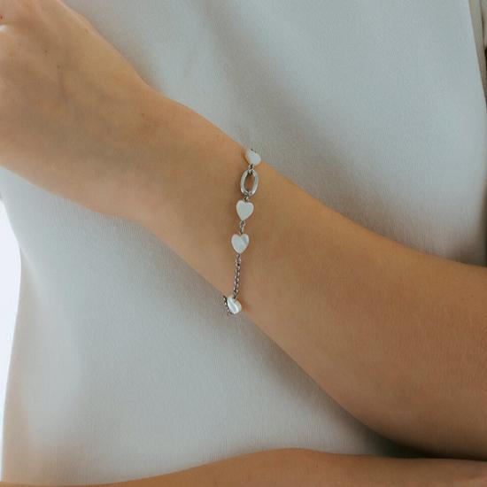 Perlymore perlenförmiges Herzarmband (Silber-)