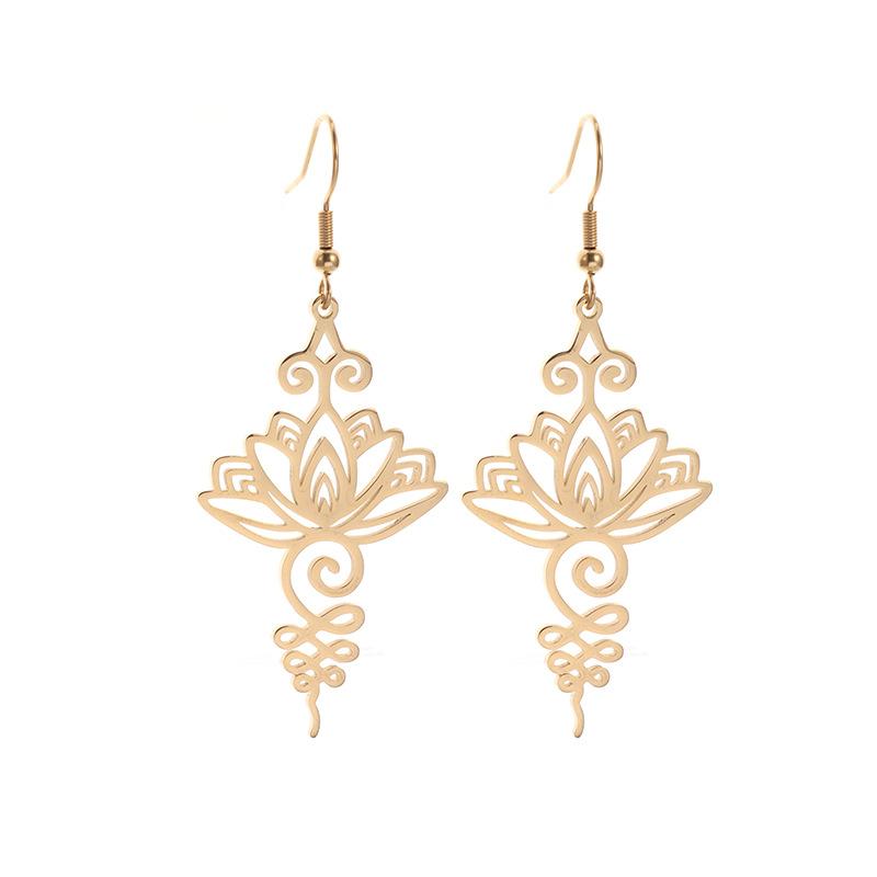 European and American Fashion Temperament Light Luxury Hollow Lotus Ear Hook Retro Women Stainless Steel