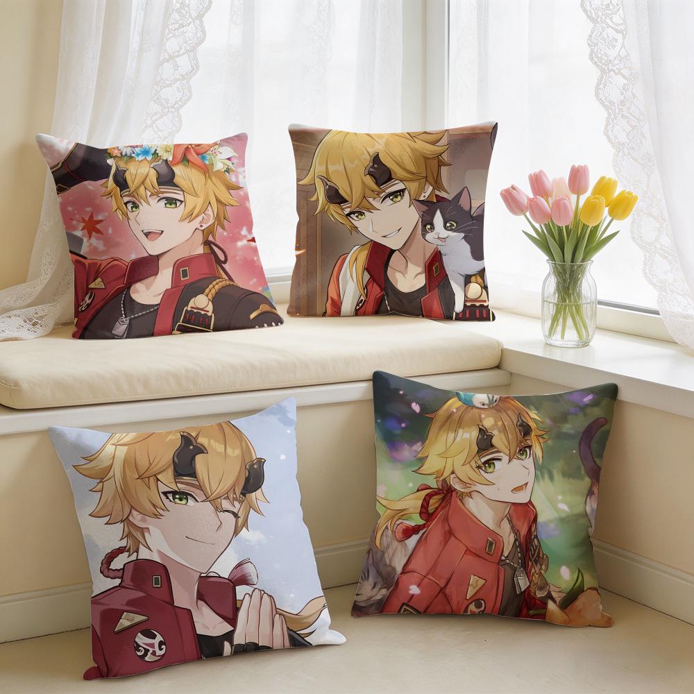 Thoma Genshin Impact Cushion Cover Square Short Plush Pillow Case Living Room Sofa Home Decor Funda X