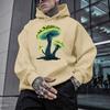 Psychedelic Fluorescent Mushroom Print Hooded Sweater, Hemp Gray Loose Shoulder Street Coat for Men and Women