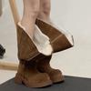 Corduroy Suede Oversize Toe Knee High Boots Sexy Round Toe Thick Heel New Arrivals Fashion Women Boots