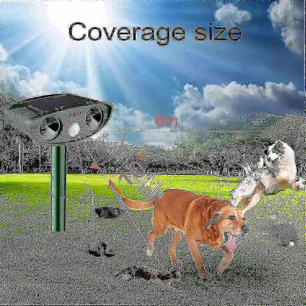 Solar Powered Ultrasonic Cat & Rodent Repellent Device with Motion Sensor for Outdoor Use