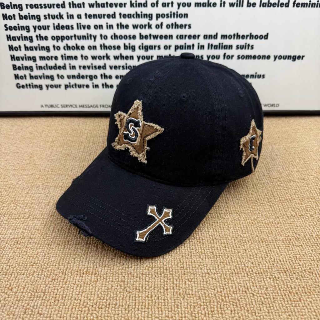 Retro old pentagram cross baseball cap men's and women's versatile soft top sunshade cap tide