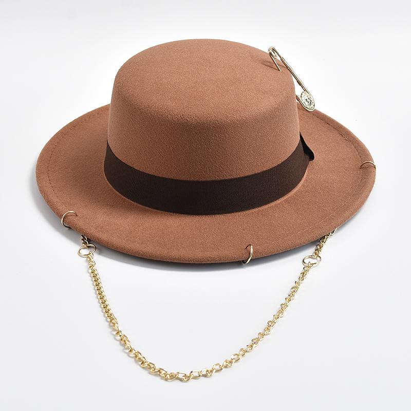 Nuovo Design Moda Cappello Fedora Per Donne Uomini Decorazione Catena Metallica Cappello Jazz Party Cappellini da Chiesa