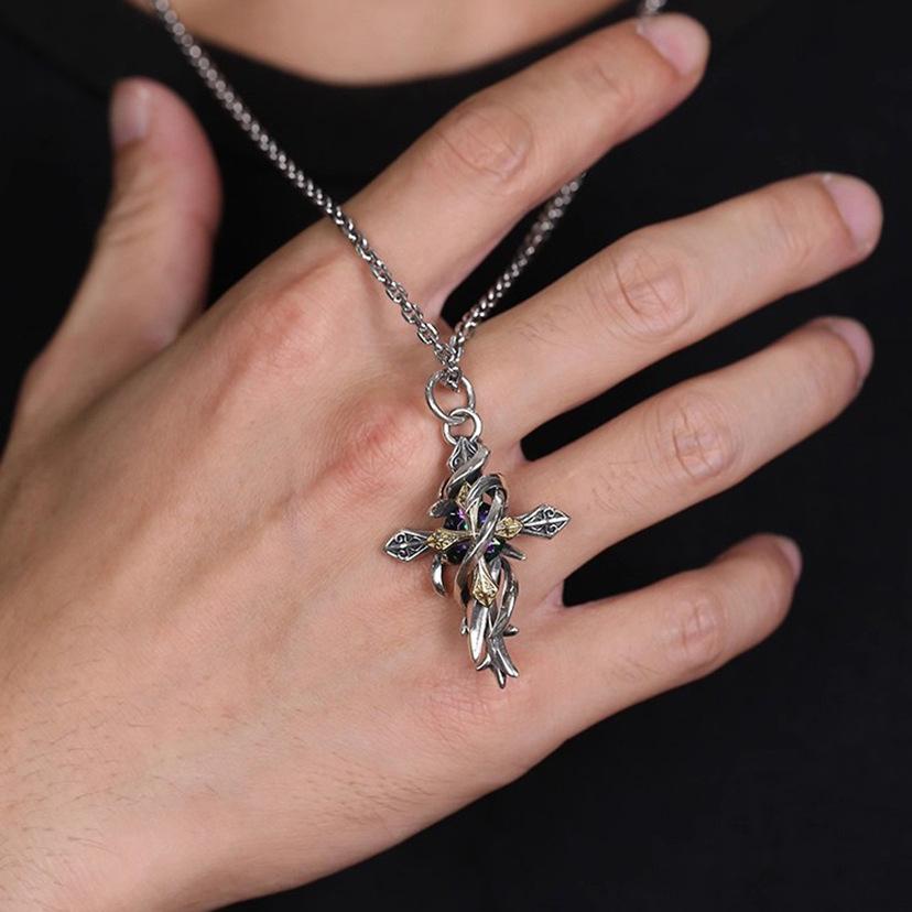 Twisted Cross Pendant Necklace Retro Gothic Chain Necklace Fashion Jewelry for Men Women