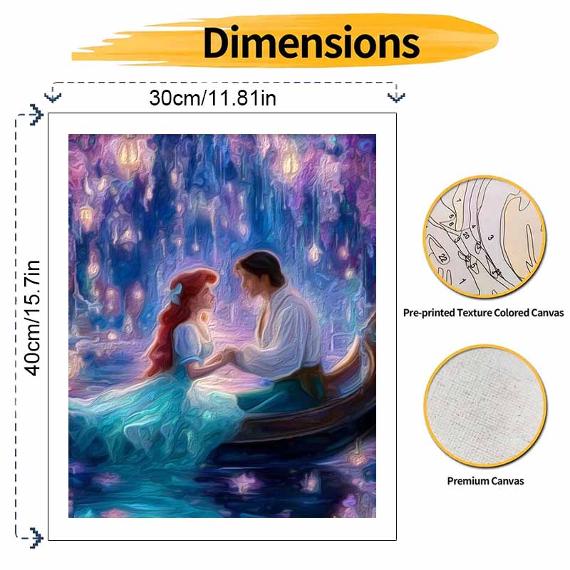 Disney Oil Painting Kit Digital Painting Art Romantic Mermaid and Prince Handmade Diy Home Room Decorations